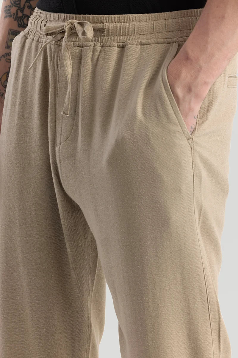 Ragna Beige Plain Relaxed Fit Joggers