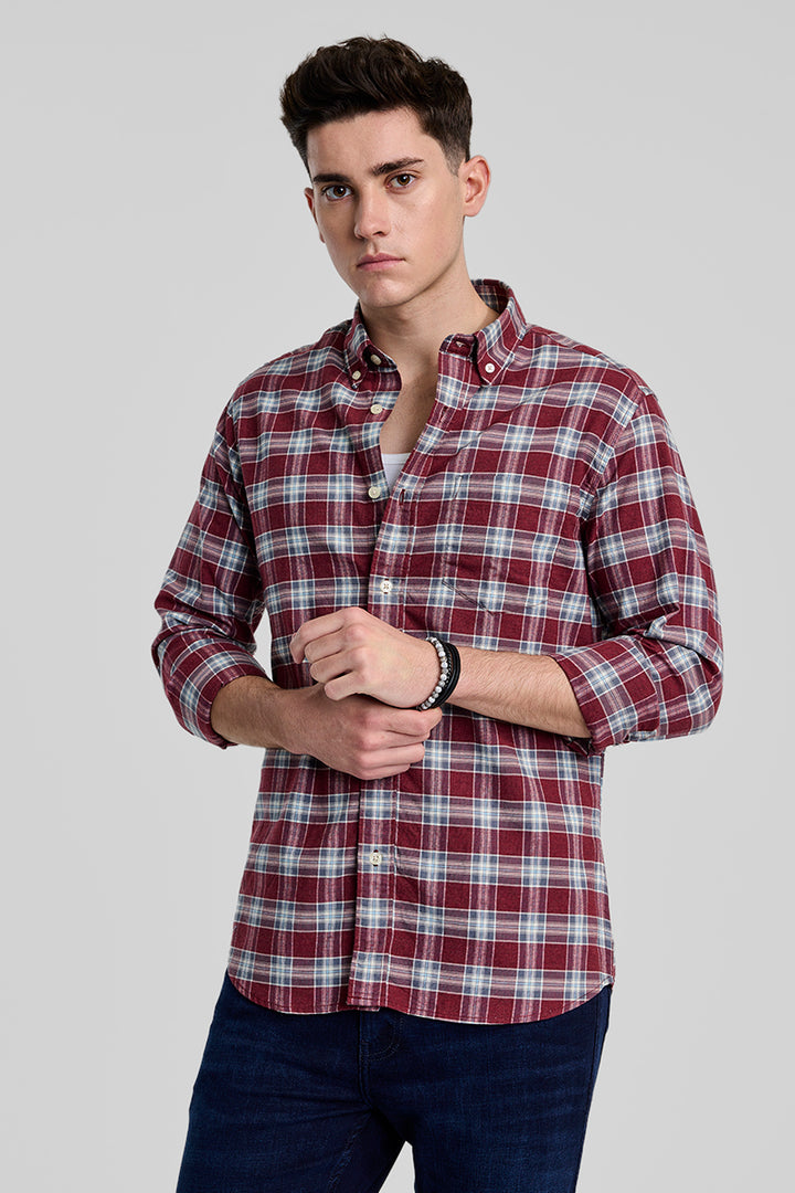 Maroon Checks Slim FIt Shirt