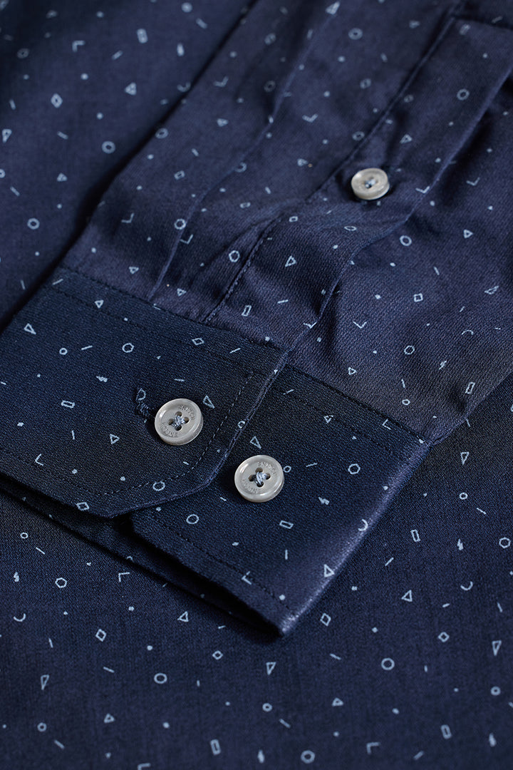 Navy Geometric Slim Fit Shirt