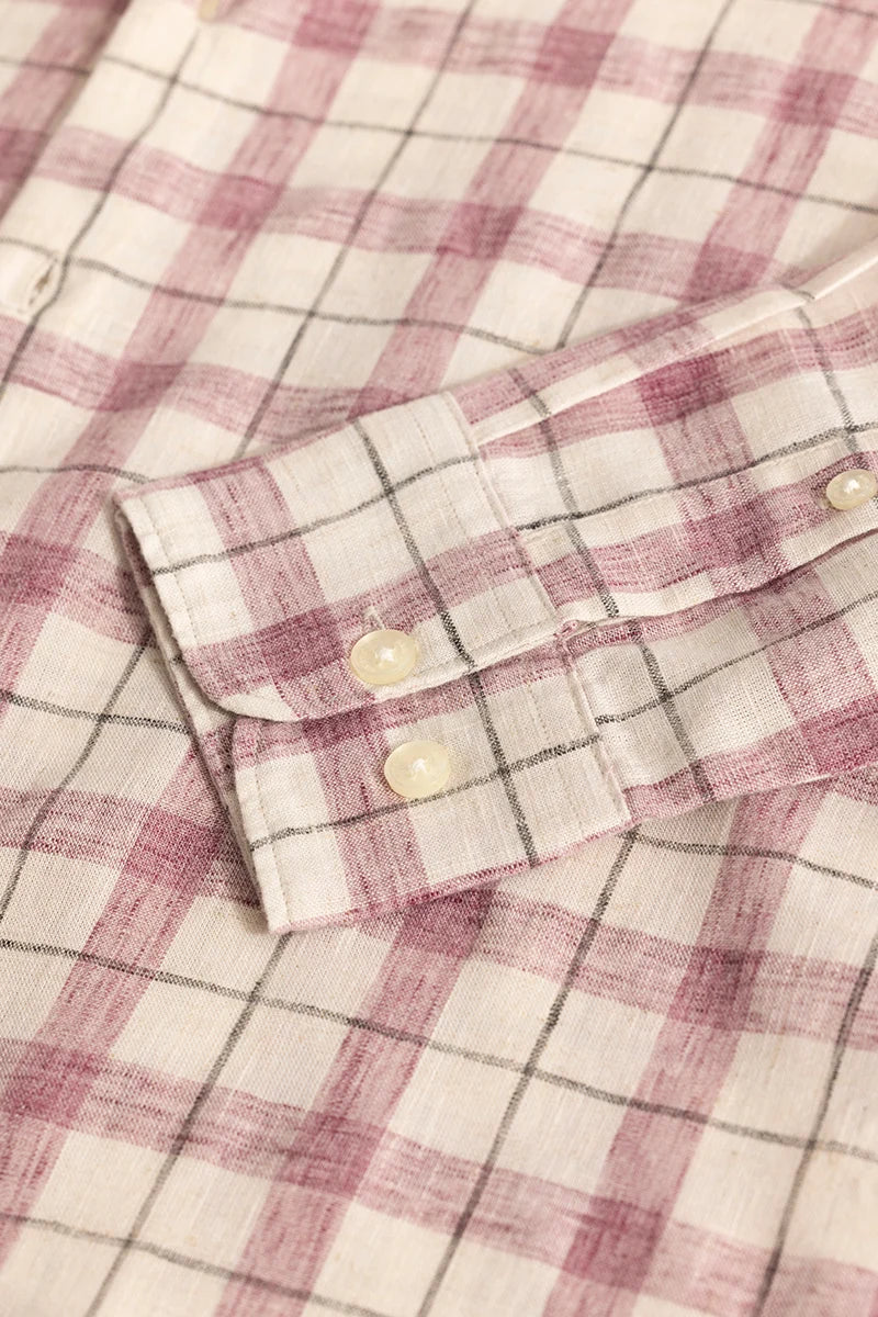 Light Pink Linen Blend Checks Shirt