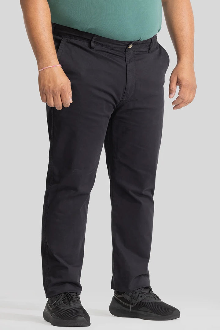 Seemly Charcoal Grey Plain Regular Fit Plus Size Chinos