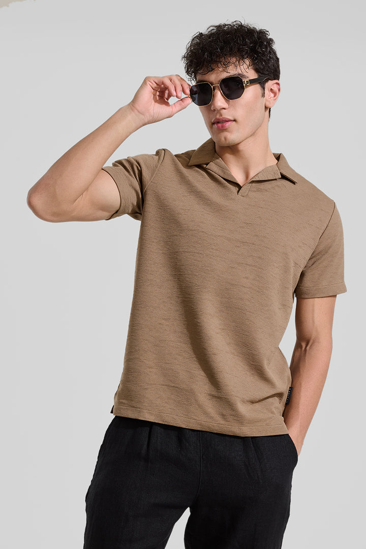 Brown Textured Polo T-Shirt