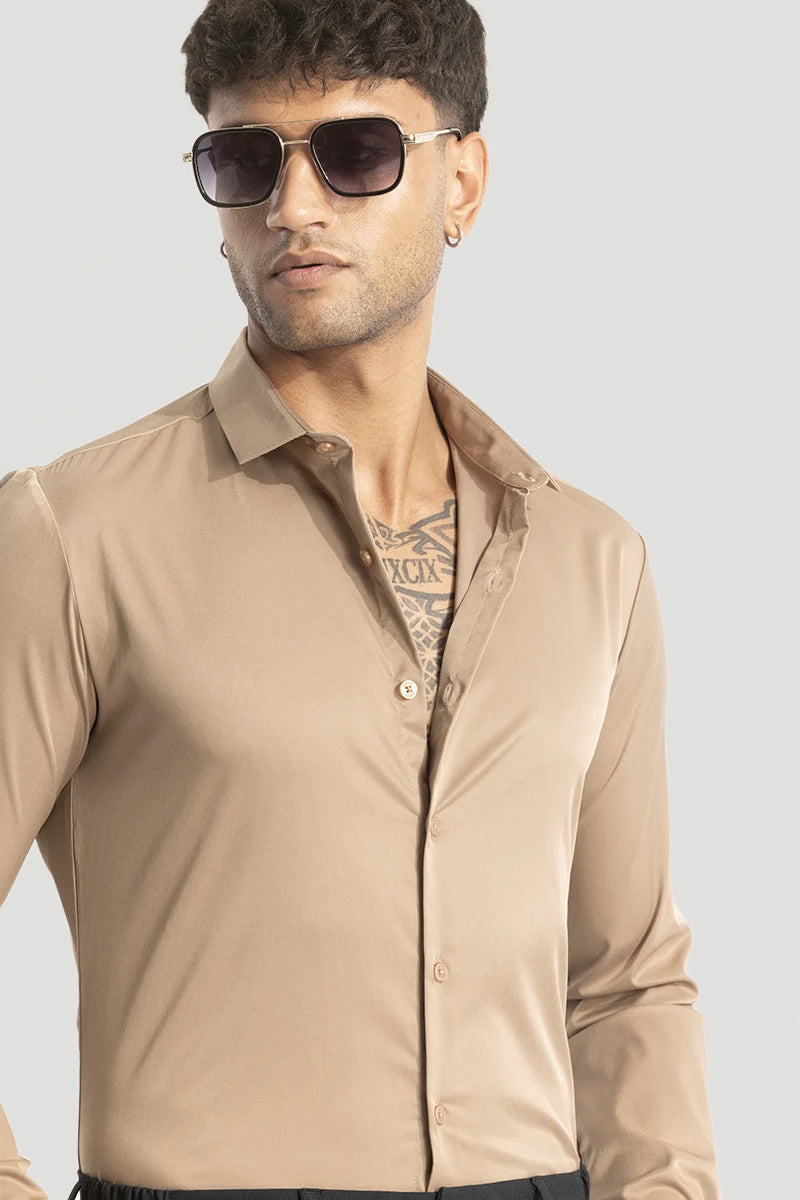 Beige Slim Fit Stretch Shirt