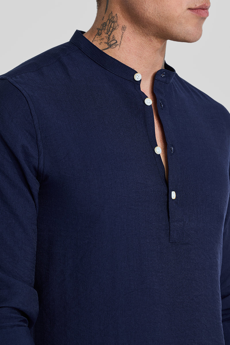 Navy Textured Slim Fit Kurta