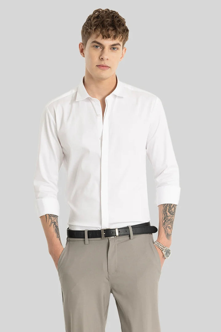 White Concealed Placket Shirt