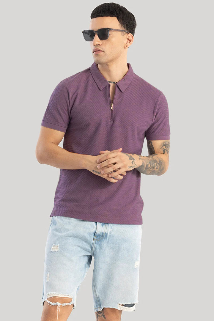 Gael Lavender Textured Polo T-Shirt