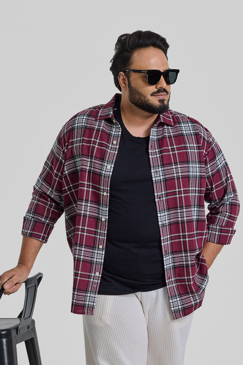 Maroon Checks Casual Plus Size Shirt