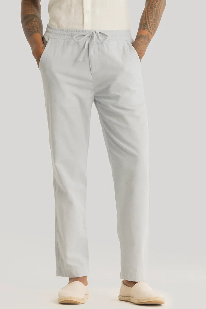 Vincenzo Light Grey Plain Linen Slim Fit Trouser