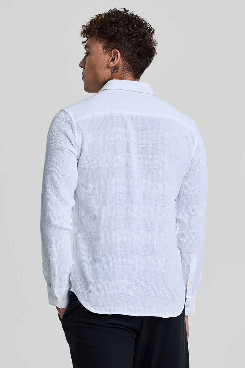 White Textured Slim Fit Shirt