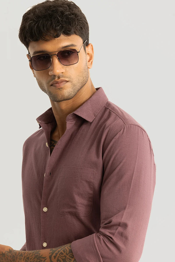 Claudio Mauve Plain Linen Shirt