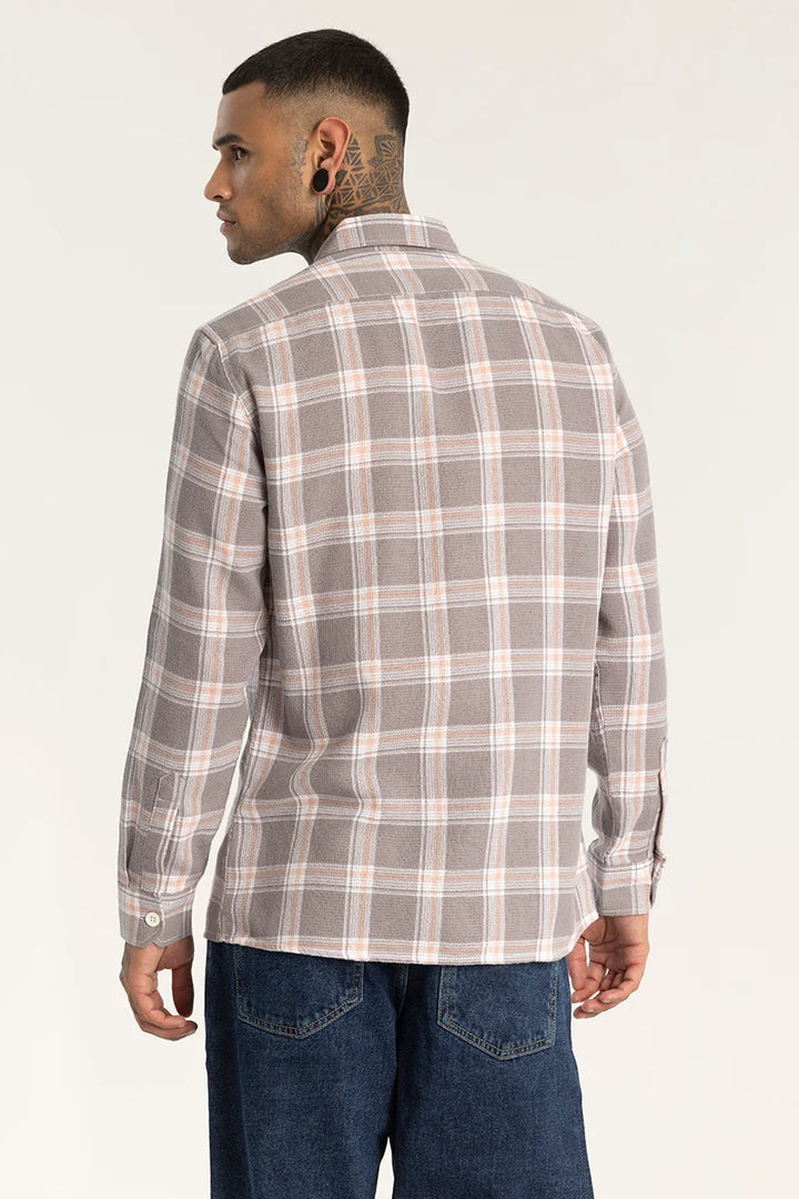 Grey Double Pocket Checks Shirt