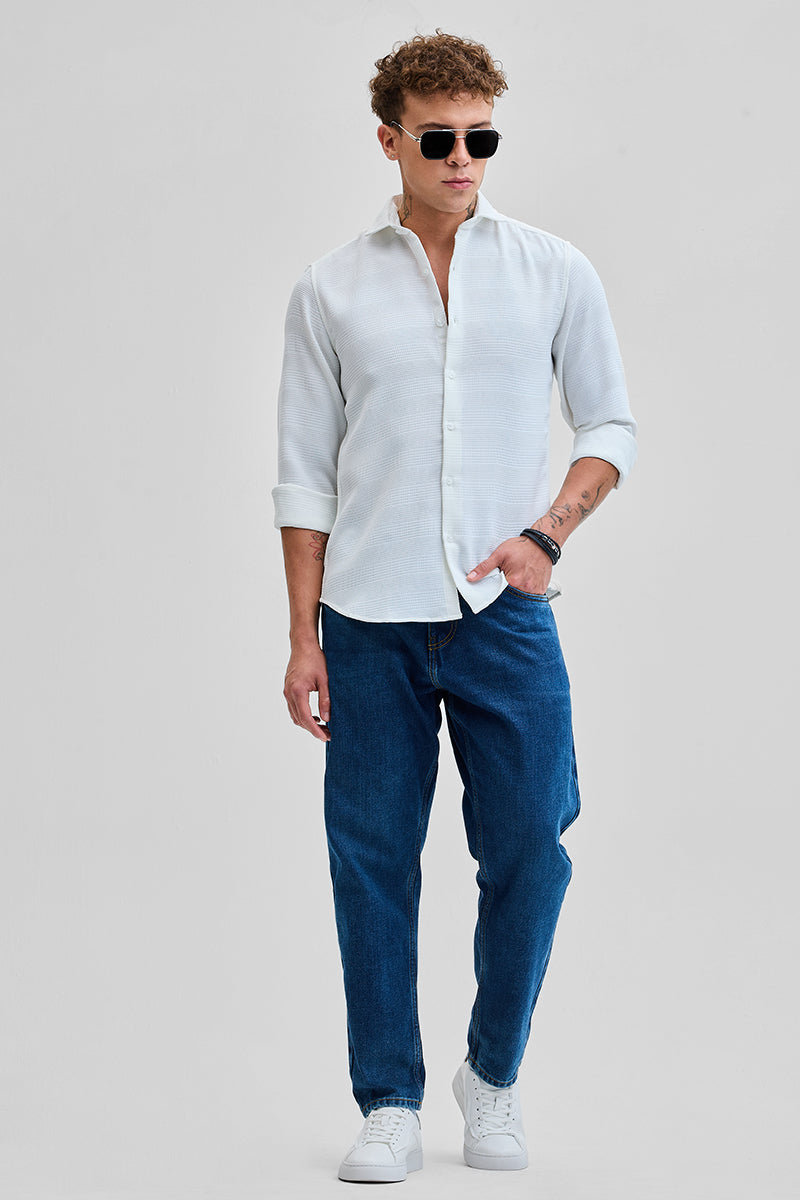 White Textured Slim Fit Shirt