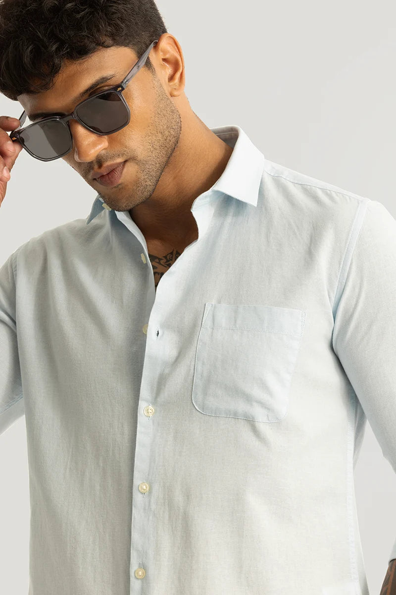 Claudio Light Blue Plain Linen Shirt