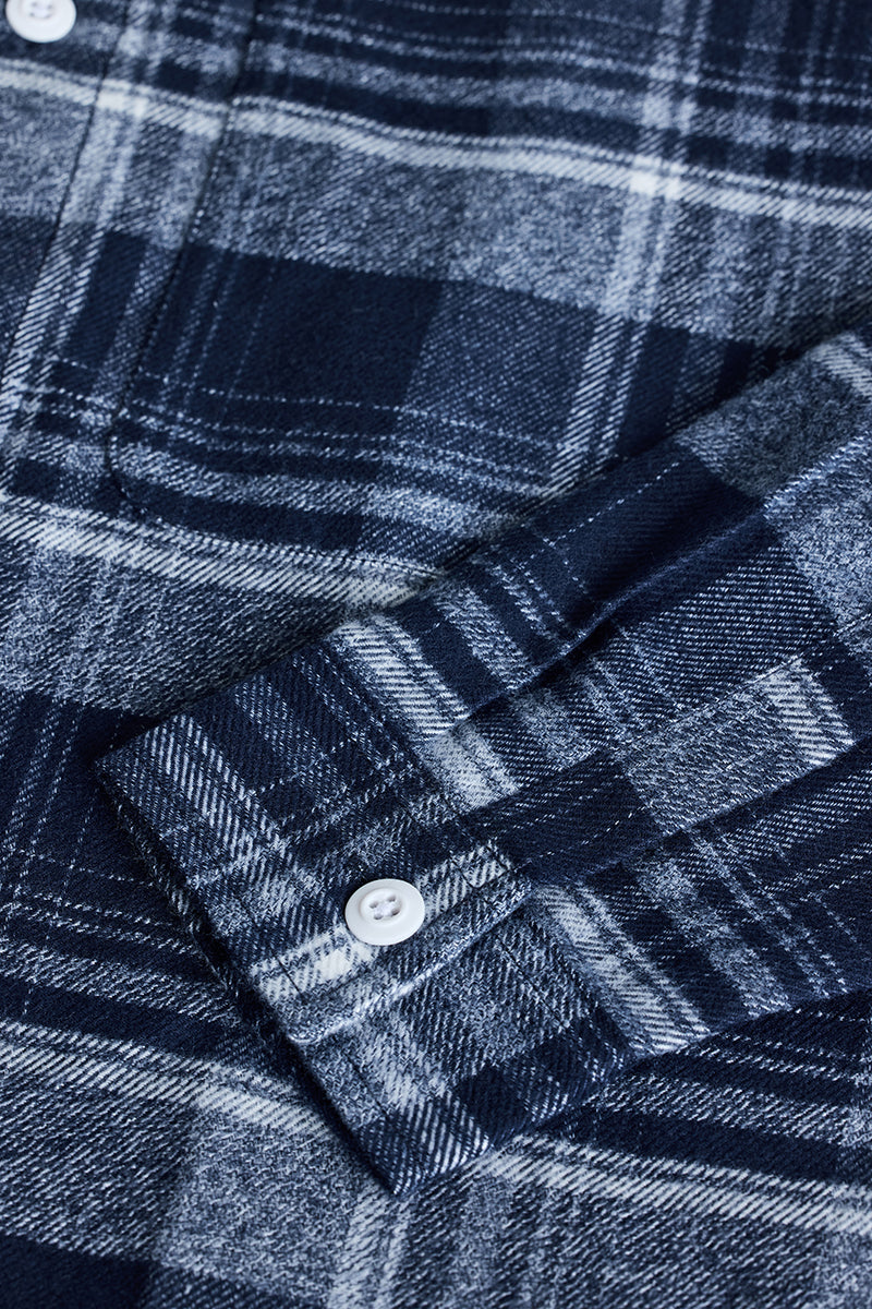 Navy Plaid Box Fit Flannel Shirt