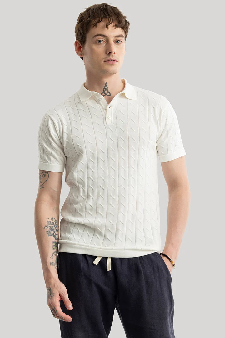 Fresco Off White Knitted Polo T-Shirt