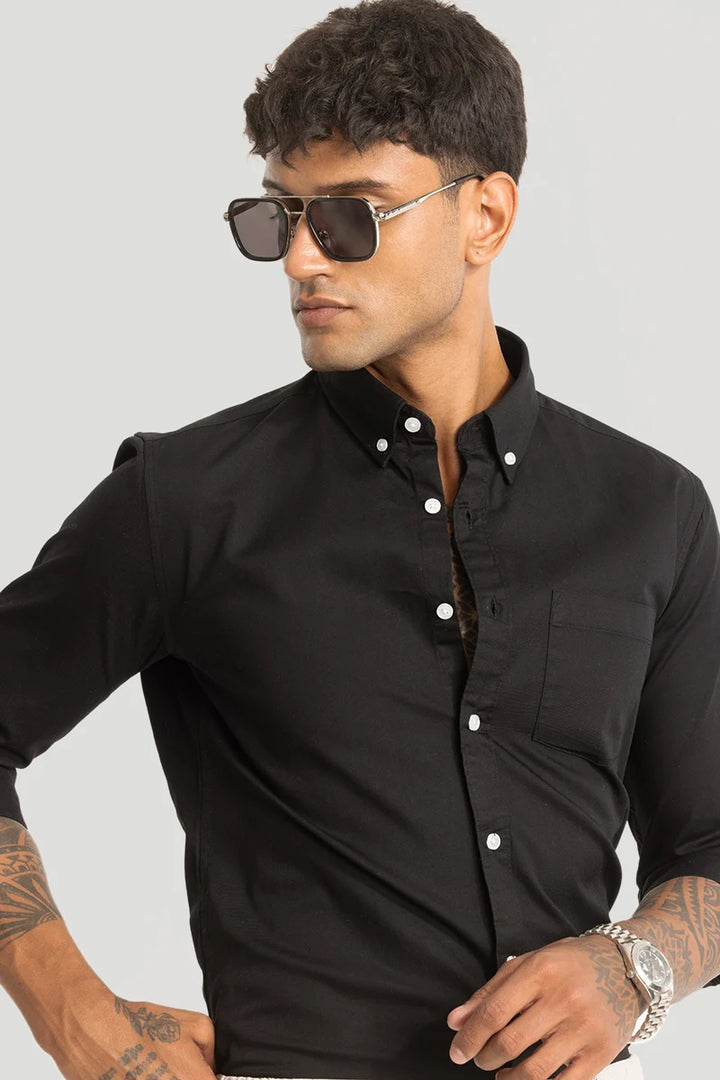 Black Solid Oxford Shirt