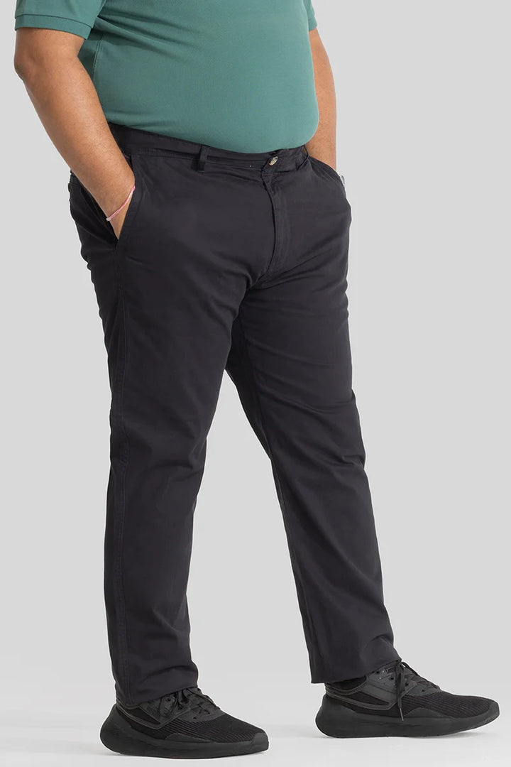 Seemly Charcoal Grey Plain Regular Fit Plus Size Chinos