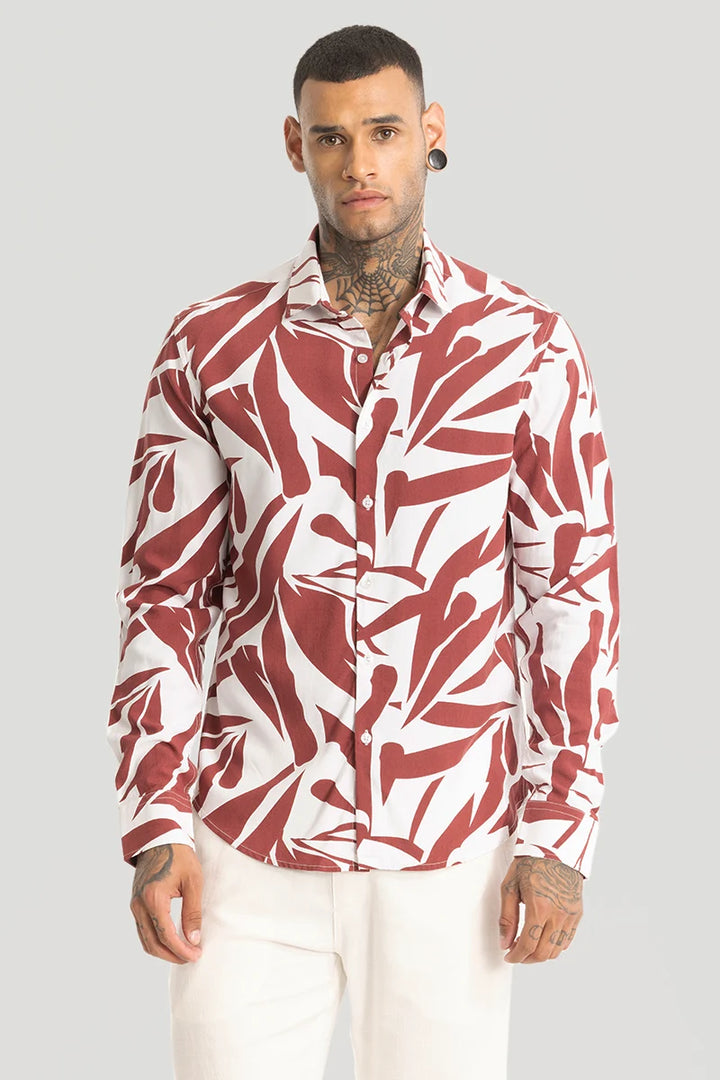 Reddish Brown Abstract Printed Shirt