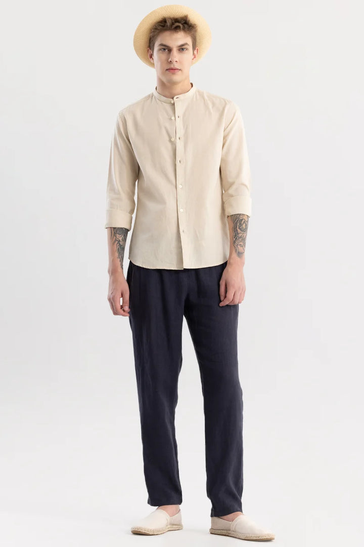 Linen Elegance Cream Plain Shirt