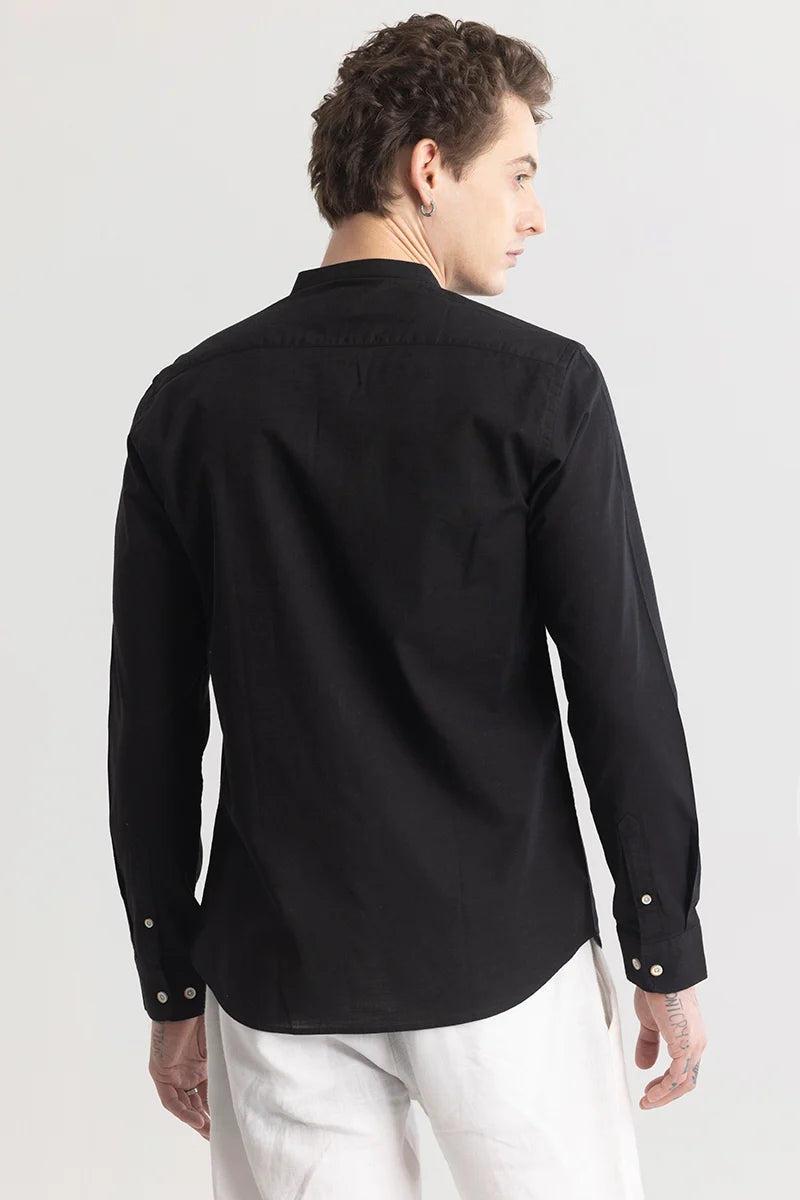 Mandarique Black Linen Blend Shirt