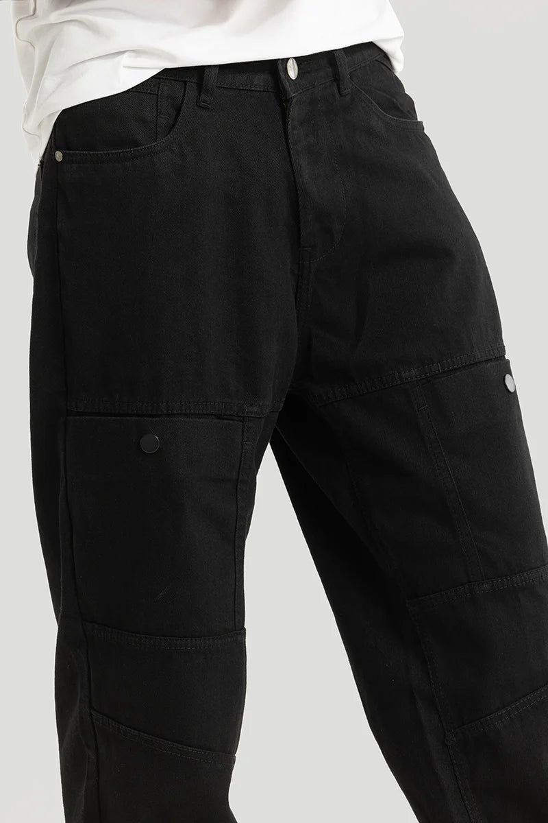 Chromatic Black Plain Baggy Fit Cargo Jeans