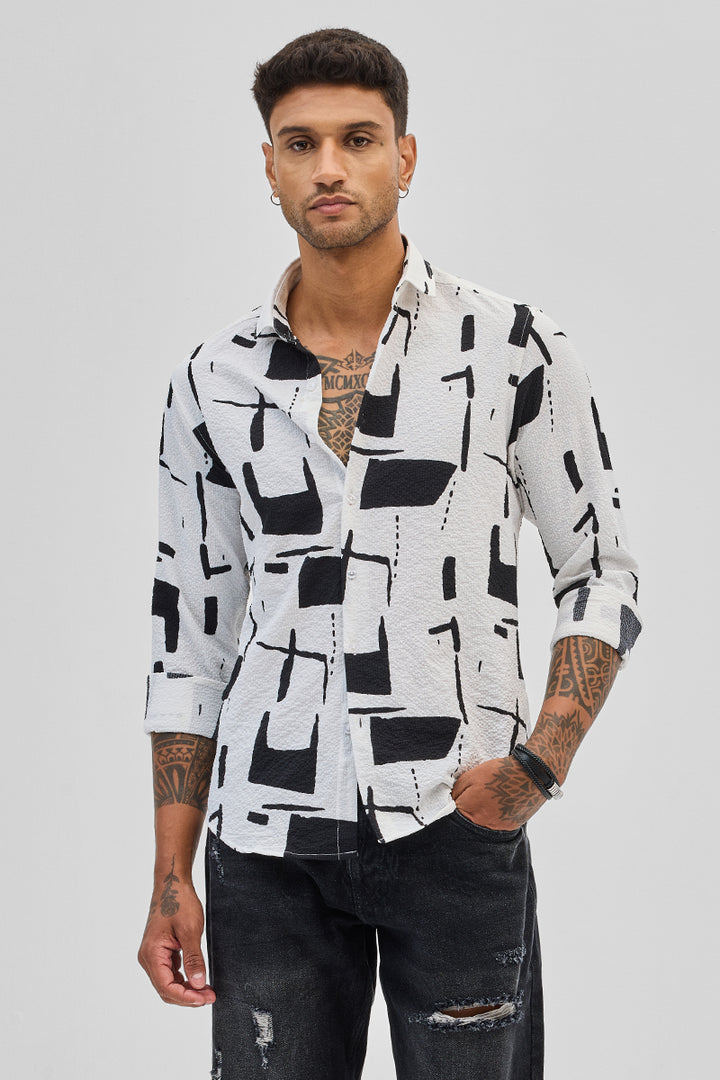 White Geometric Printed Shirt