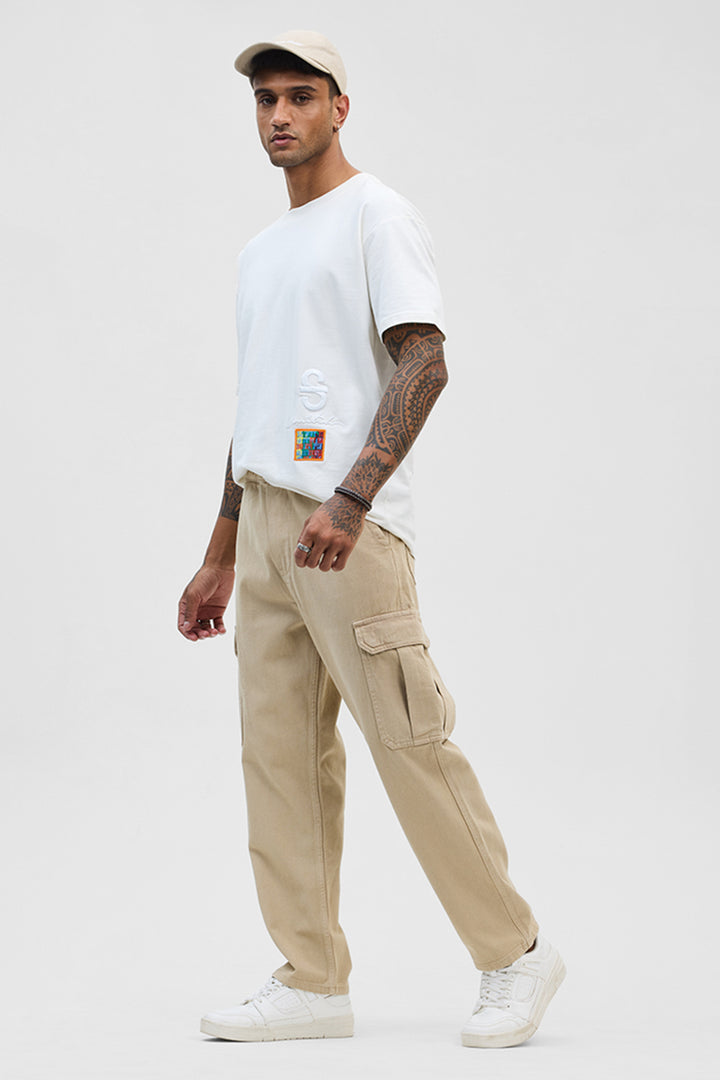 Beige Comfort Fit Cargo Jeans