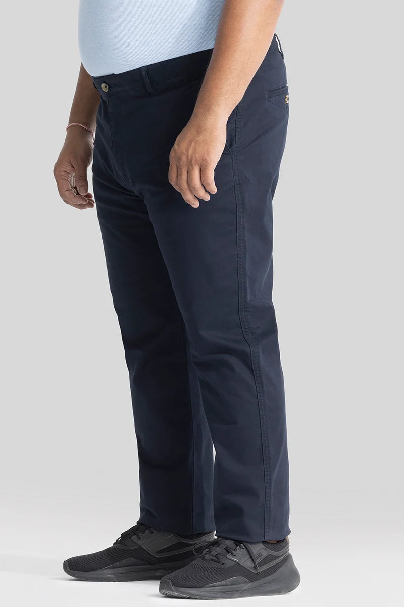 Seemly Greyish Blue Plain Regular Fit Plus Size Chinos