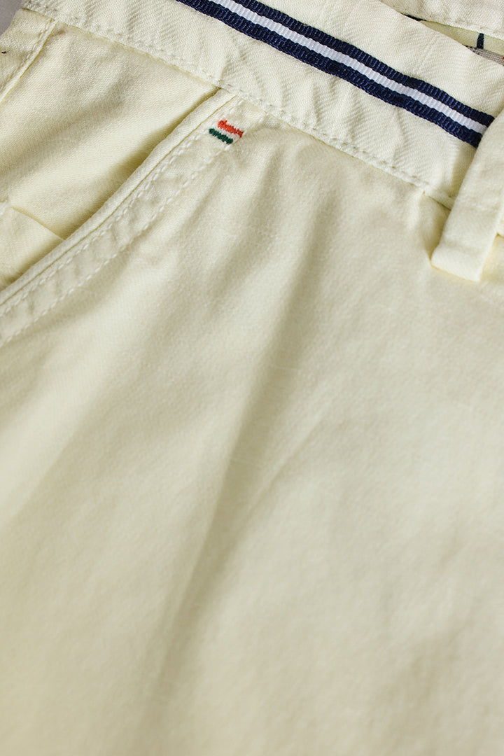 Cream Plain Linen Regular Fit Shorts