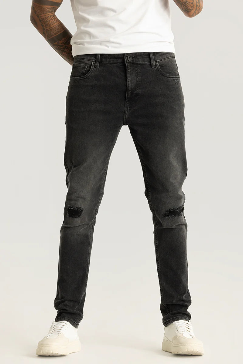 Nexus Charcoal Black Distressed Slim Fit Jeans