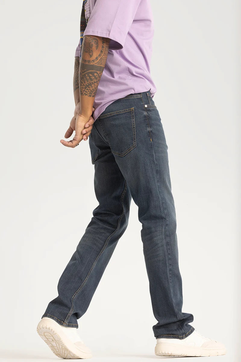 Greyish Blue Plain Straight Fit Jeans