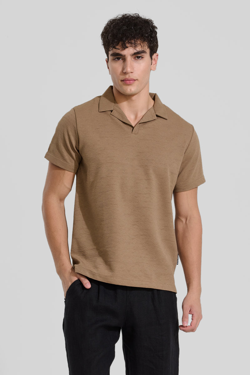 Brown Textured Polo T-Shirt