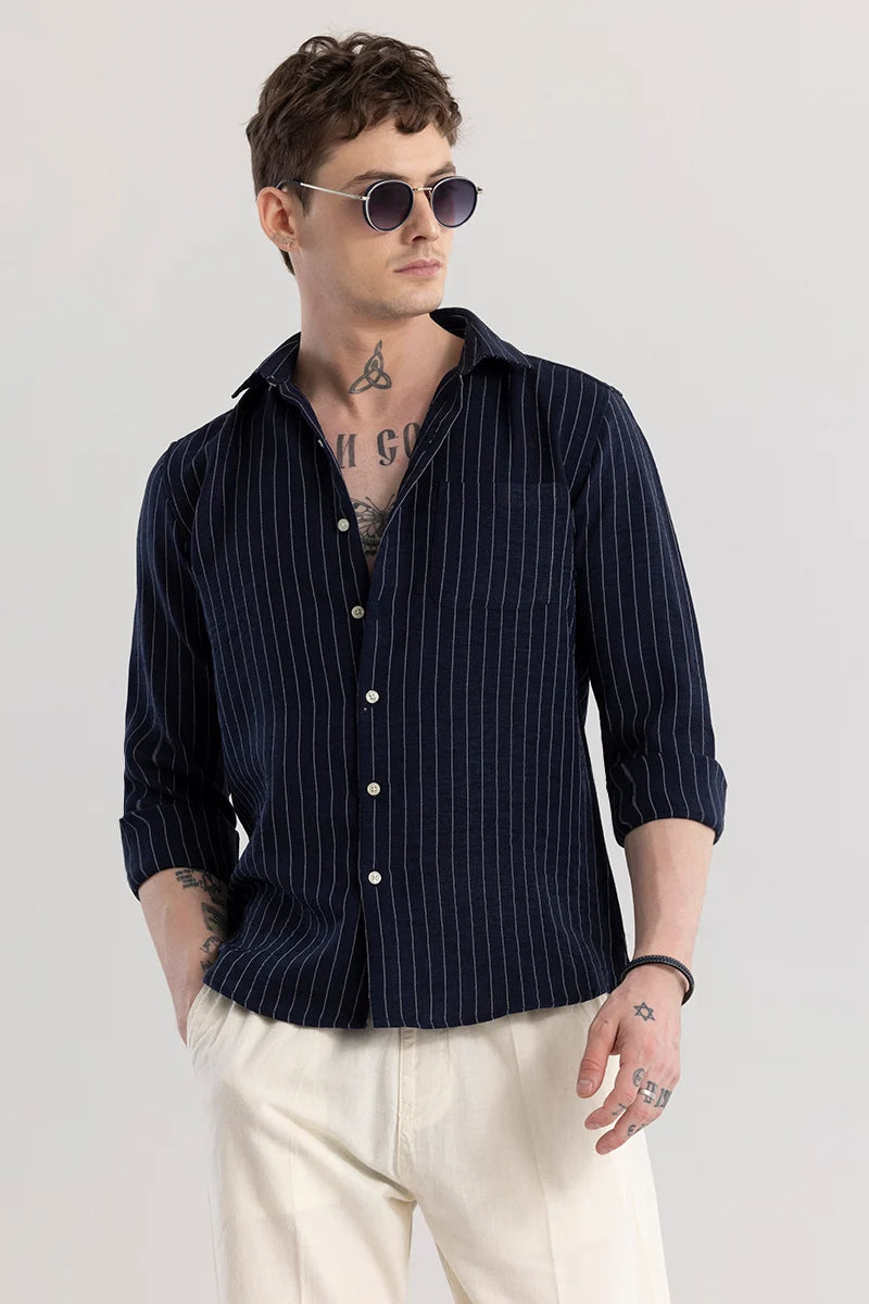 Linen Line Navy Stripe Shirt