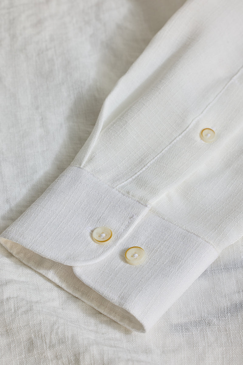 White Textured Slim Fit Shirt