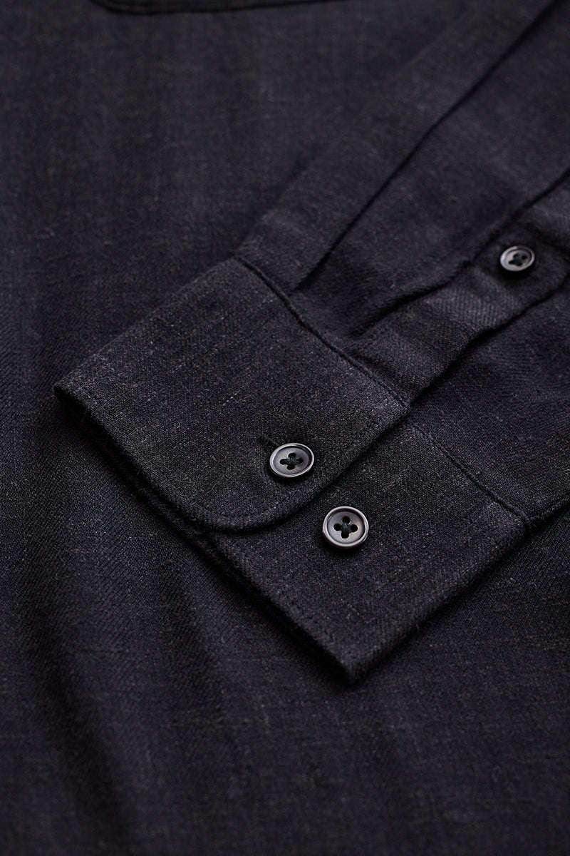 Black Slim Fit Linen Shirt