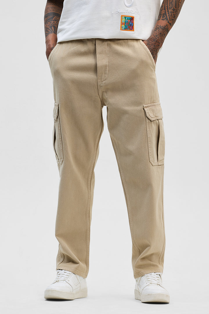 Beige Comfort Fit Cargo Jeans