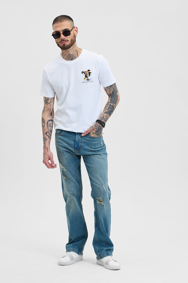 Venice White Printed Slim Fit T-Shirt