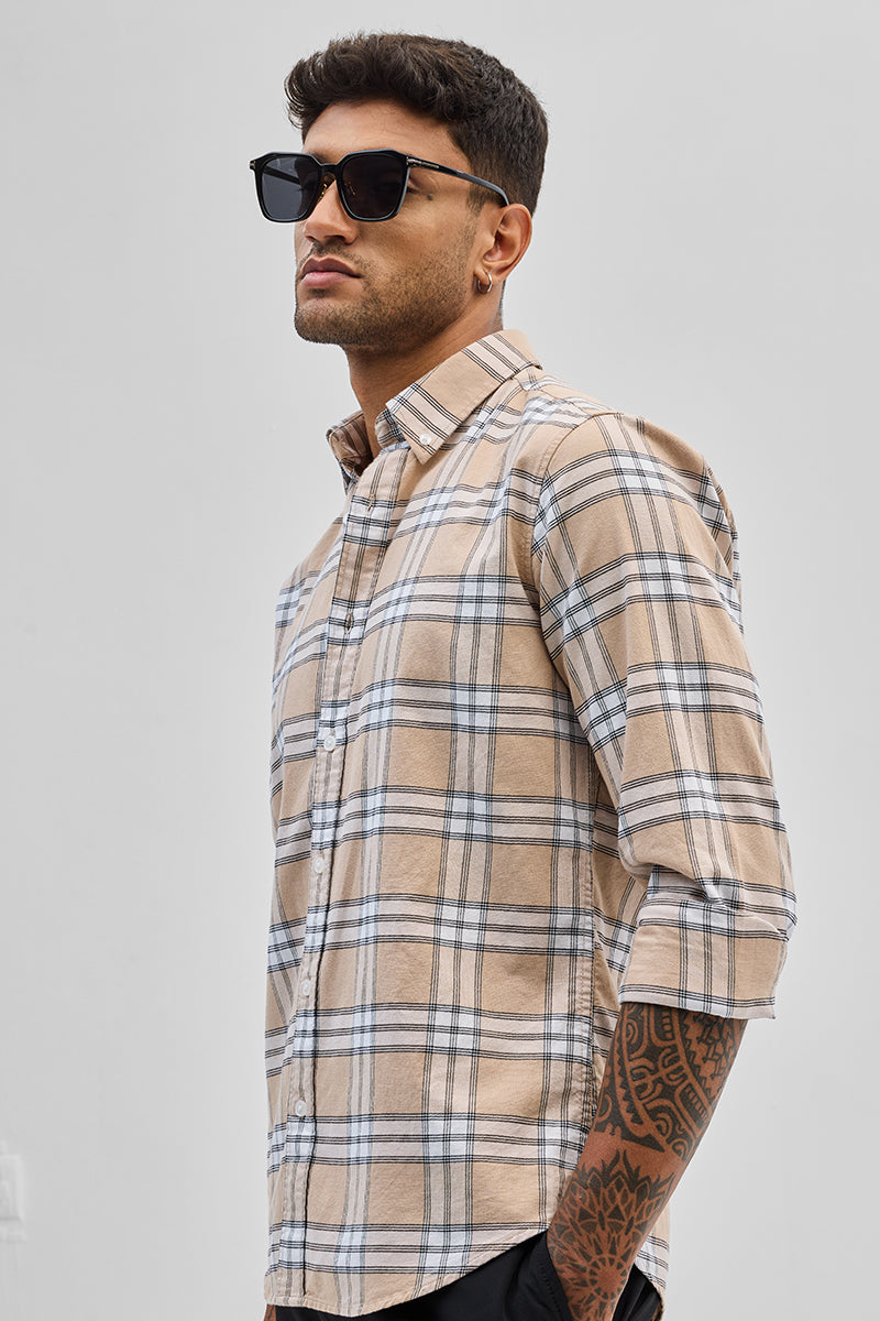 Beige Checks Slim Fit Shirt