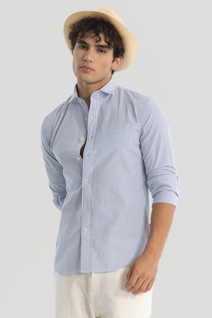 Blue Slim Fit Stripes Shirt