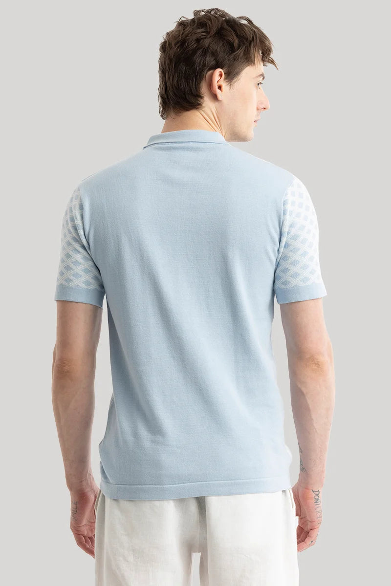 Gianna Light Blue Geometric Polo T-Shirt