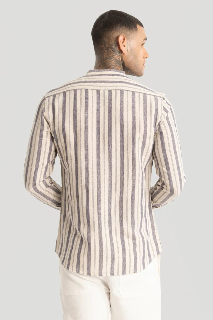 Cream Stripes Linen Blend Shirt