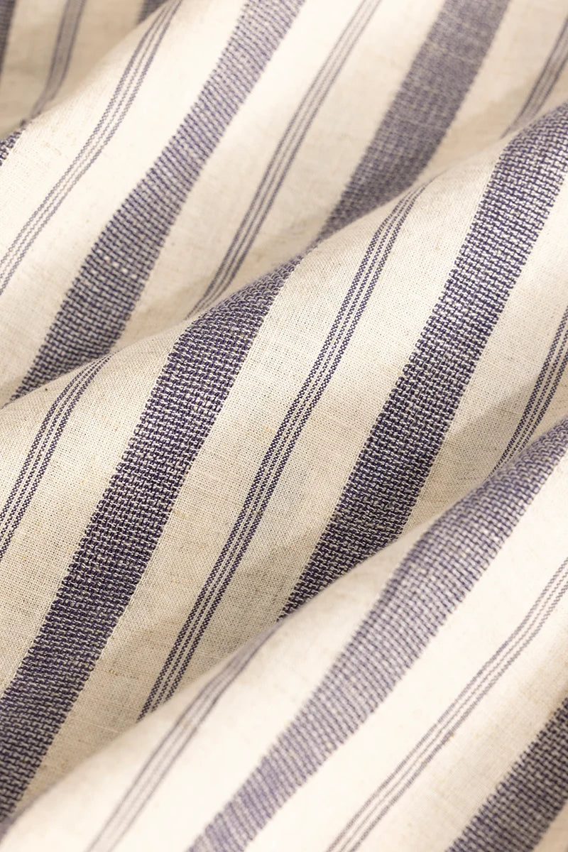 Cream Stripes Linen Blend Shirt