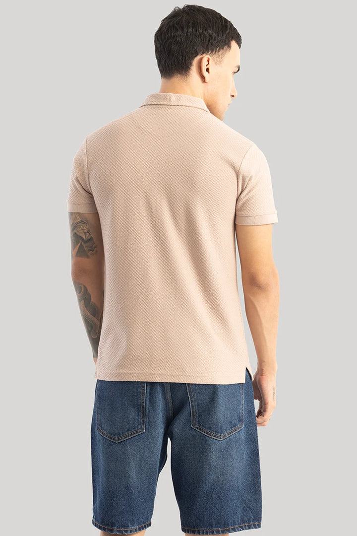 Gael Light Brown Textured Polo T-Shirt