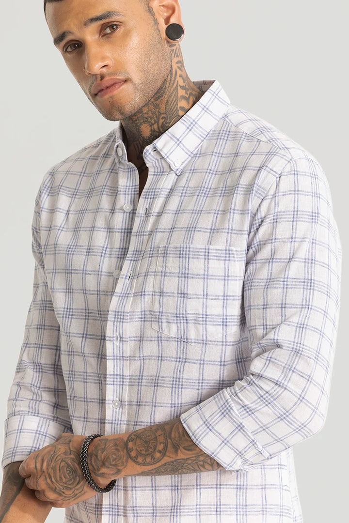 Light Blue Checks Linen Blend Shirt