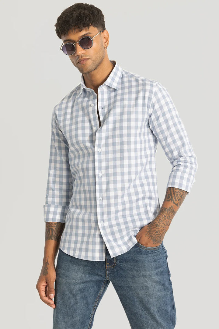 Light Blue Slim Fit Checks Shirt