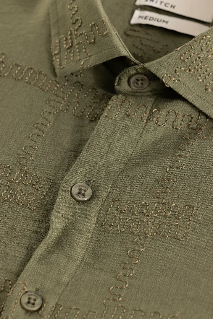 Pauline Olive Embroidered Shirt