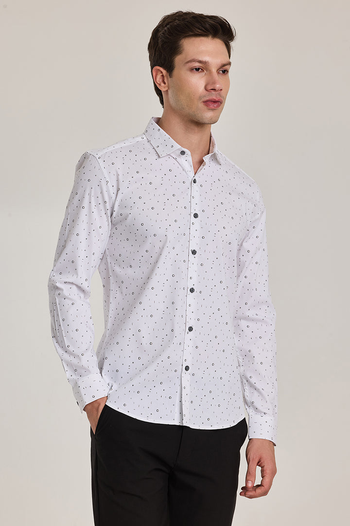 White Geometric Slim FIt Shirt