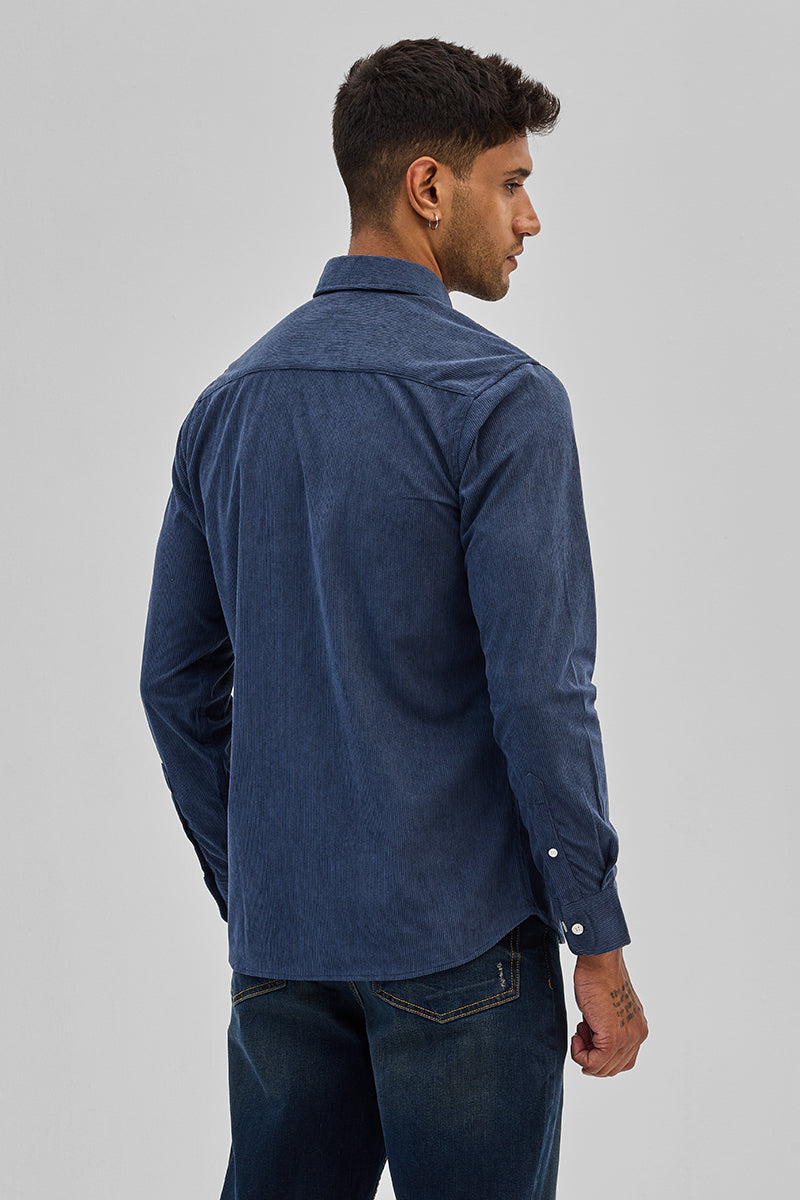 Blue Slim Fit Corduroy Shirt