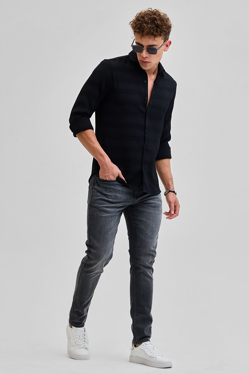 Black Textured Slim Fit Shirt