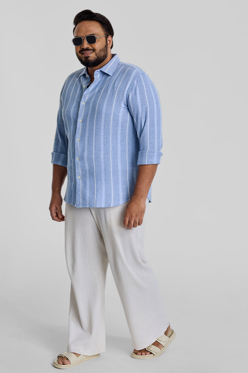 Light Blue Stripes Casual Plus Size Shirt